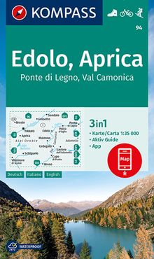 KOMPASS Wanderkarte 94 Edolo, Aprica, Ponte di Legno, Val Camonica, MAIRDUMONT: KOMPASS-Wanderkarten