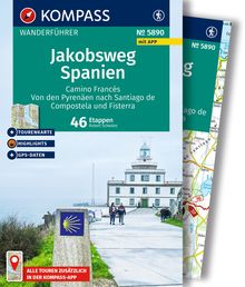 Jakobsweg Spanien, Camino Francés. Von den Pyrenäen nach Santiago de Compostela und Fisterra, 46 Etappen mit Extra-Tourenkarte, MAIRDUMONT: KOMPASS Wanderführer