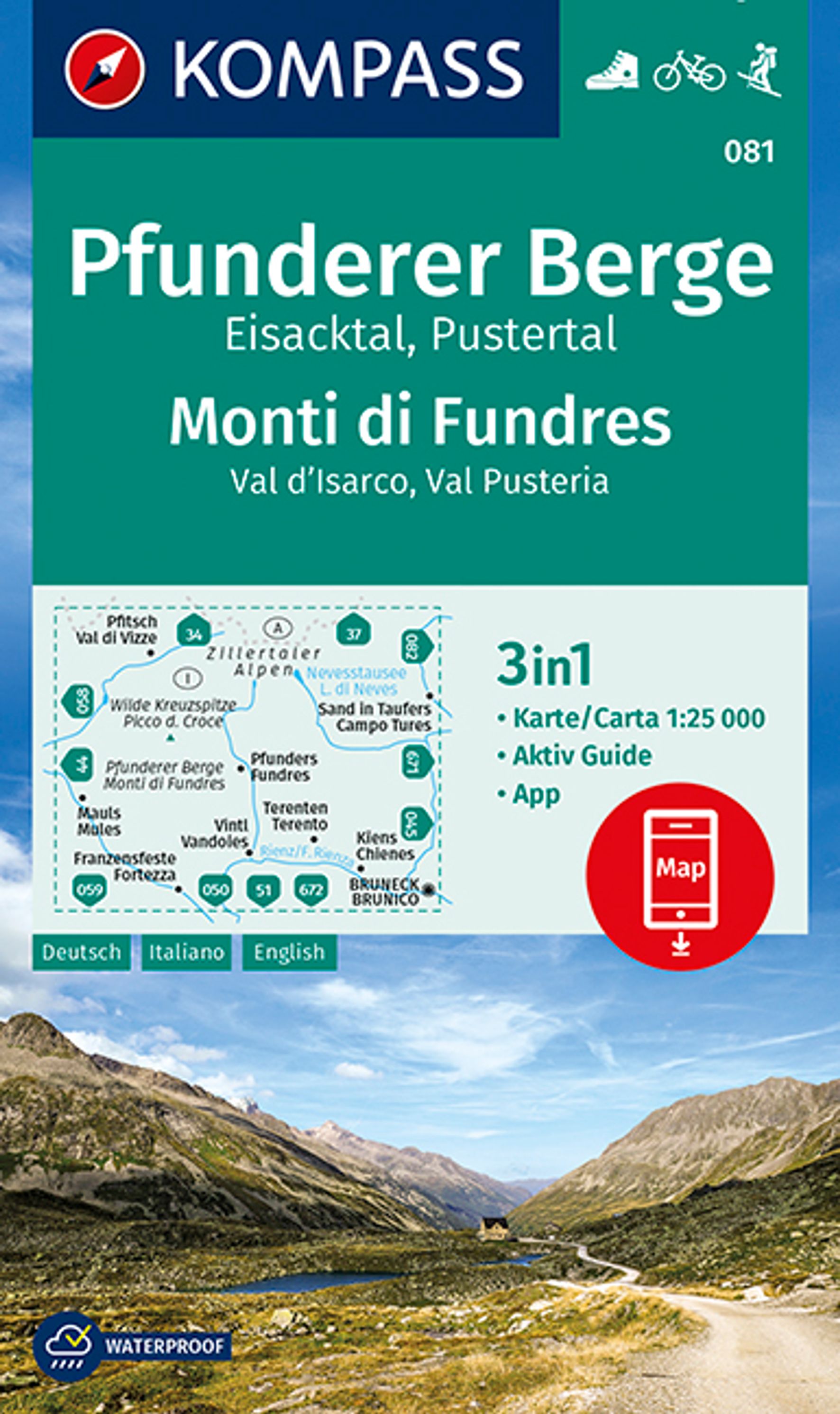 MAIRDUMONT KOMPASS Wanderkarte 081 Pfunderer Berge, Eisacktal, Pustertal, Monti di Fundres, Val d'Isarco, Val Pusteria